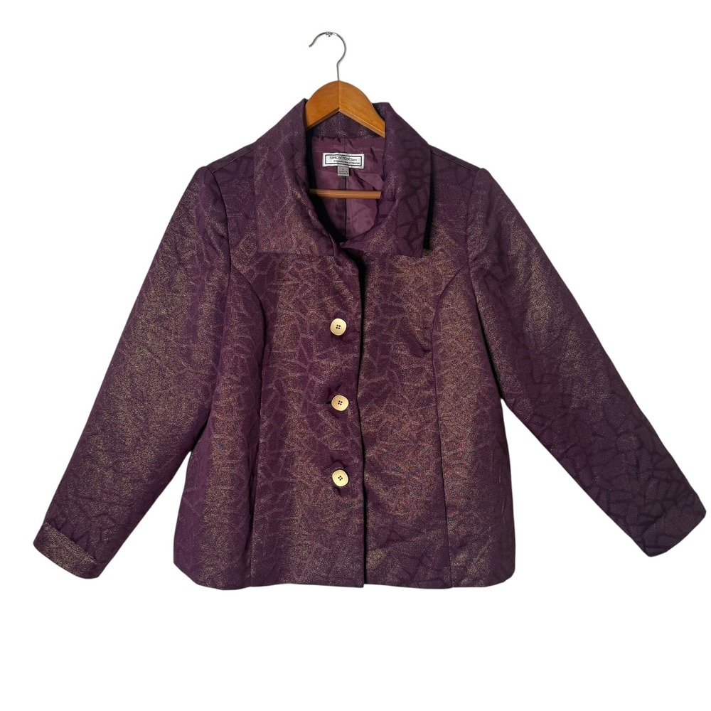 Simonton Says Purple Gold Metallic Button Front‎ Blazer Jacket Size L Statement